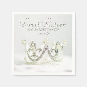 Zilveren Prinsessen Kroon Sweet Sixteen Feest Deco Servet