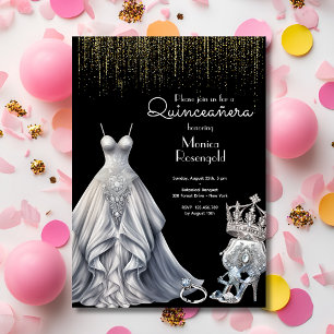 Zilveren Quinceañera Koninklijke Prinses Zwart Ver Kaart