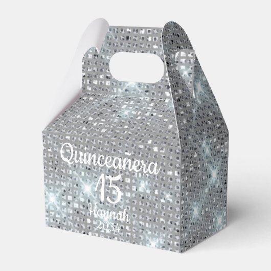 Zilveren Quinceañera Meisje 15e Verjaardag Dank U Bedankdoosjes (Voorkant Zijde)