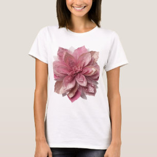 Zilveren rand PINK BLOEM OP ZWARTE ACHTERGROND T-shirt