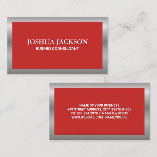 Zilveren rand | Rode achtergrond Visitekaartje (Voorkant / Achterkant)