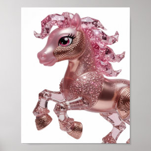 Zilveren rand ROSE GOLD ROZE EENHOORN 3D Tekst Kun Poster