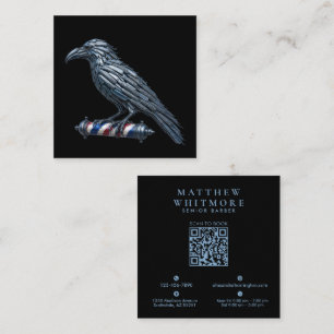 Zilveren Raven Razor Kapperszaak Logo Kapper Vierkante Visitekaartje