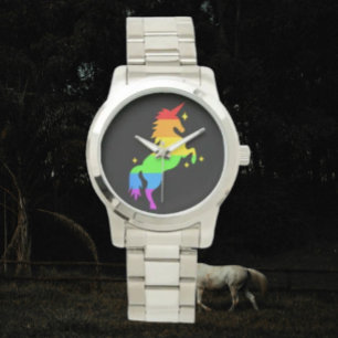 Zilveren Regenboog Eenhoorn Horloge