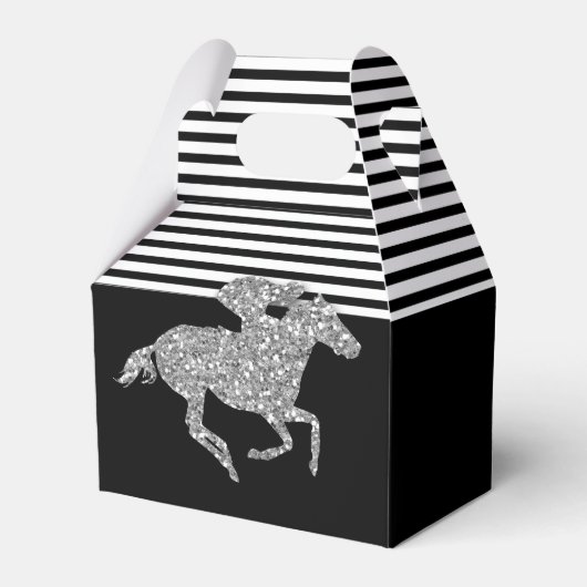 Zilveren Renpaard Zwart Witte Strepen Bedankdoosjes (Voorkant Zijde)