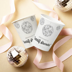 Zilveren Retro Disco Bal Groovy Bruidsdouche Papieren Bekers