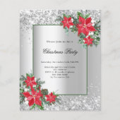 Zilveren rode bloemendecor Kerstfeest uitnodiging (Voorkant)