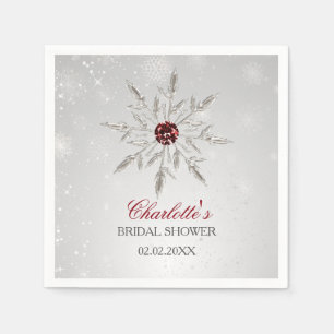 Zilveren Rode Sneeuwvlokken Winter Bruidsfeest Servet