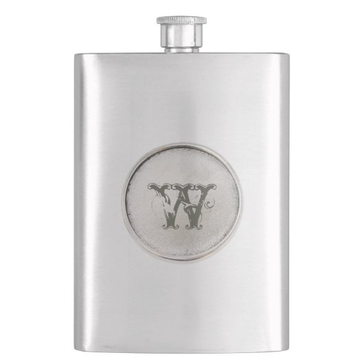 Zilveren Ronde met Monogram Rustieke Westerne Flas Heupfles (Voorkant)