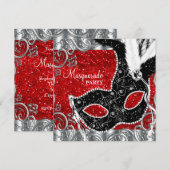 Zilveren rood en zwart masker Masquerade Party Kaart (Voorkant / Achterkant)