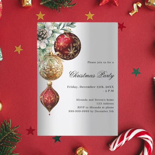 Zilveren rood gouden kerstballen Kerstfeest Kaart