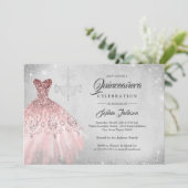 Zilveren Roos Gouden Diamanten Kantjurk Quinceaner Kaart (Staand voorkant)