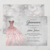 Zilveren Roos Gouden Diamanten Kantjurk Quinceaner Kaart (Voorkant / Achterkant)