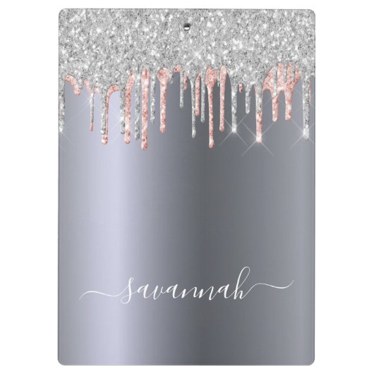 Zilveren roos gouden glinsterende druppels naam sc klembord (Achterkant)