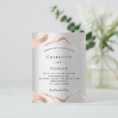 Zilveren roos gouden marmeren bruiloft uitnodiging briefkaart (Staand voorkant)