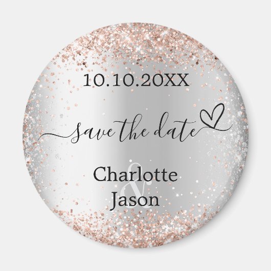 Zilveren roosgouden hart boho bruiloft Save the Da Magneet (Voorkant)