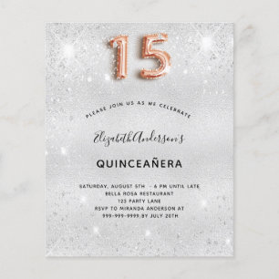 Zilveren roosgouden uitnodiging voor Quinceanera