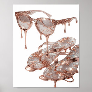 Zilveren ROSE GOLD GLAMOUR-afdruk met een rand Poster