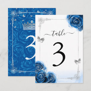 Zilveren Royal Blue Rozen Elegante Tafel Nummerkaa Kaart