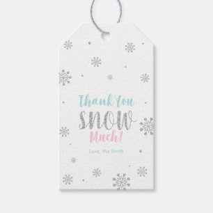 Zilveren, Roze & Blauwe Winter Wonderland Bedankt Cadeaulabel