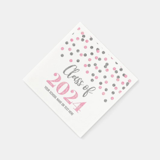 Zilveren Roze Confetti Klasse van 2024 Servetten (Hoek)