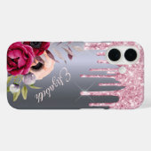 Zilveren roze glitter druppels bloemennaam script Case-Mate iPhone case (Achterkant (horizontaal))