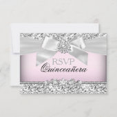 Zilveren Roze Glitter & Jewel Bow Quinceanera RSVP (Voorkant)