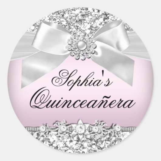 Zilveren Roze Glitter & Jewel Bow Sticker (Voorkant)