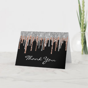 Zilveren Roze Goud Glitter Druppel Zwart 40e Verja Bedankkaart