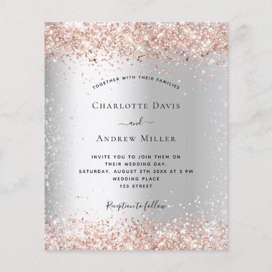 Zilveren roze gouden formele budget bruiloft uitno (Voorkant)