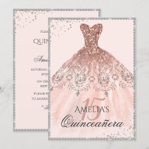 Zilveren Roze Gouden Jurk Glans 15e Quinceanera Kaart