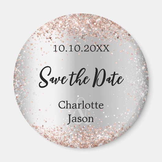 Zilveren roze gouden trouw Save the Date Magneet (Voorkant)