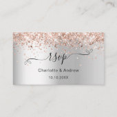 Zilveren roze gouden trouwwebsite RSVP QR-code Informatiekaartje (Voorkant)