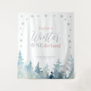 Zilveren Roze Winter onderland 1e Verjaardag Tapij Wandkleed