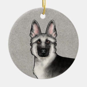 Zilveren Sabel Duitse Herder Cartoon Hondenkop Keramisch Ornament