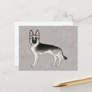 Zilveren Sable Duitse Herder Cartoon GSD Hond Grij Briefkaart