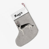 Zilveren Sable Duitse Herder Cartoon Hond En Naam Kleine Kerstsok (Achterkant (Hangend))