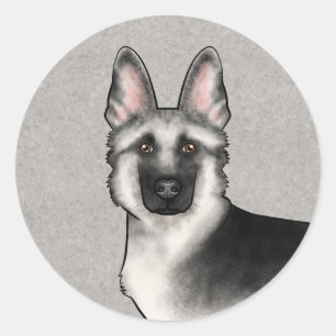 Zilveren Sable Duitse Herder Cartoon Hond Hoofd Ronde Sticker