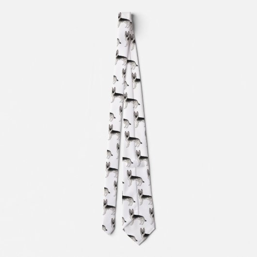 Zilveren Sable Duitse Herder Cartoon Hond Patroon Stropdas (Achterkant)