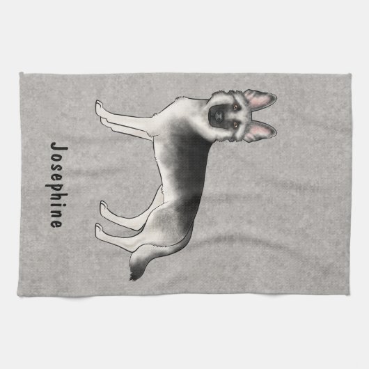 Zilveren Sable Duitse Herder Hond en aangepaste na Theedoek (Horizontaal)