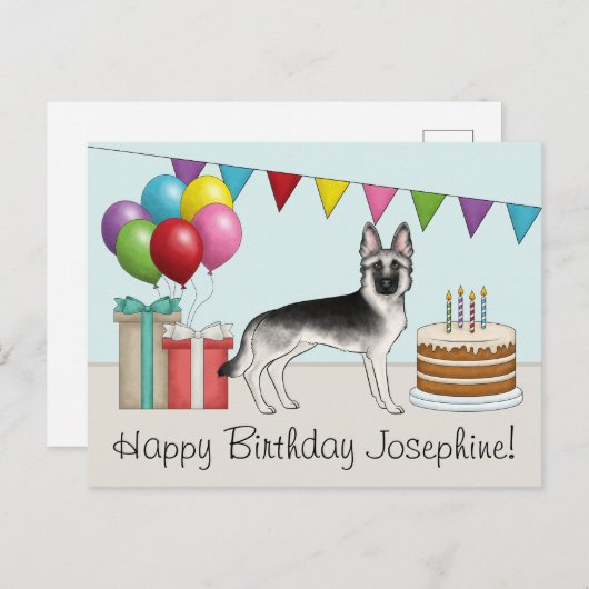 Zilveren Sable Duitse Herder Hond Gelukkige Verjaa Briefkaart (Voorkant / Achterkant)