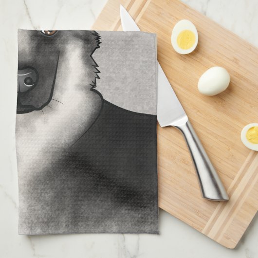 Zilveren Sable Duitse Herder Hond Hoofd En Naam Theedoek (Quarter Fold)