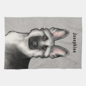 Zilveren Sable Duitse Herder Hond Hoofd En Naam Theedoek (Horizontaal)