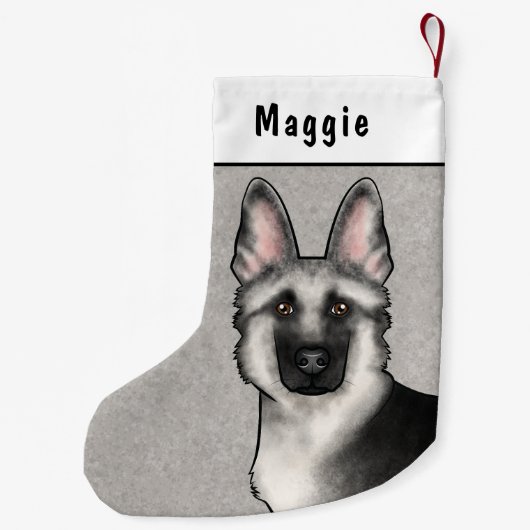Zilveren Sable Duitse Herder Hoofd en aangepaste n Kleine Kerstsok (Achterkant)