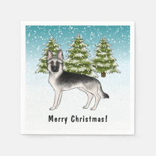 Zilveren Sable Duitse Herder in de winter met teks Servet