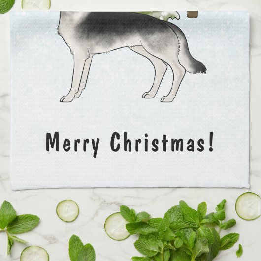 Zilveren Sable Duitse Herder in de winter met teks Theedoek (Gevouwen)