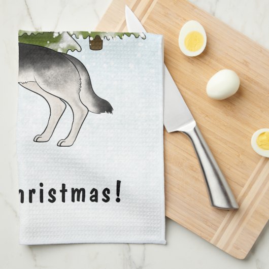 Zilveren Sable Duitse Herder in de winter met teks Theedoek (Quarter Fold)