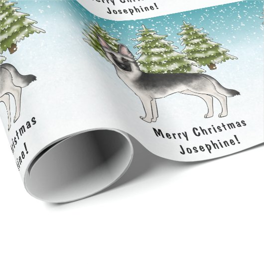 Zilveren Sable Duitse Herder Snowy Winter Bos Cadeaupapier (Rol Hoek)