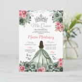 Zilveren Sage Groen en Roze Prinses Mis Quince Kaart (Staand voorkant)