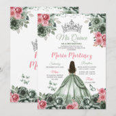 Zilveren Sage Groen en Roze Prinses Mis Quince Kaart (Voorkant / Achterkant)